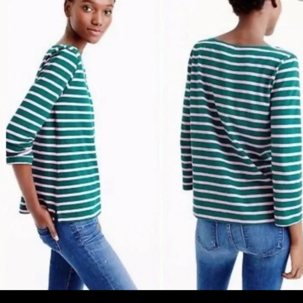 J. Crew Green & Pink Striped Top
